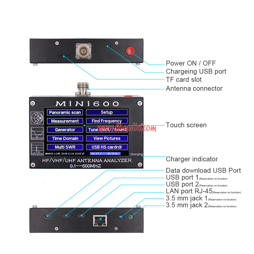 VHF UHF Antennenanalysator 0,1 600 MHz TFT LCD BI1369 Max600 Plus HF 