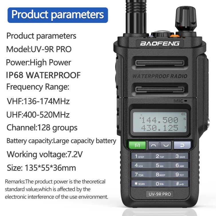 Baofeng UV-9R PRO High Power IP68 Waterproof Radio UHF VHF Dual Band Walkie  Talkie Walkie-Talkie