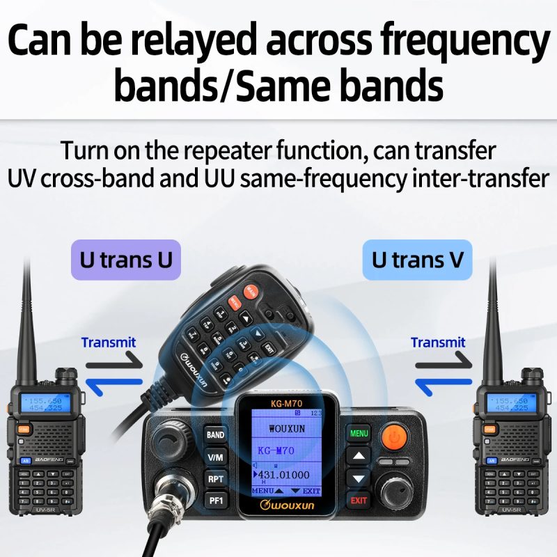 WOUXUN KG-M70 25W Mobile Radio UHF/VHF Dual Band 999CH Cross Band Repeater Mode Long Range Car Radio LCD With Microphone CB Radio - Image 2