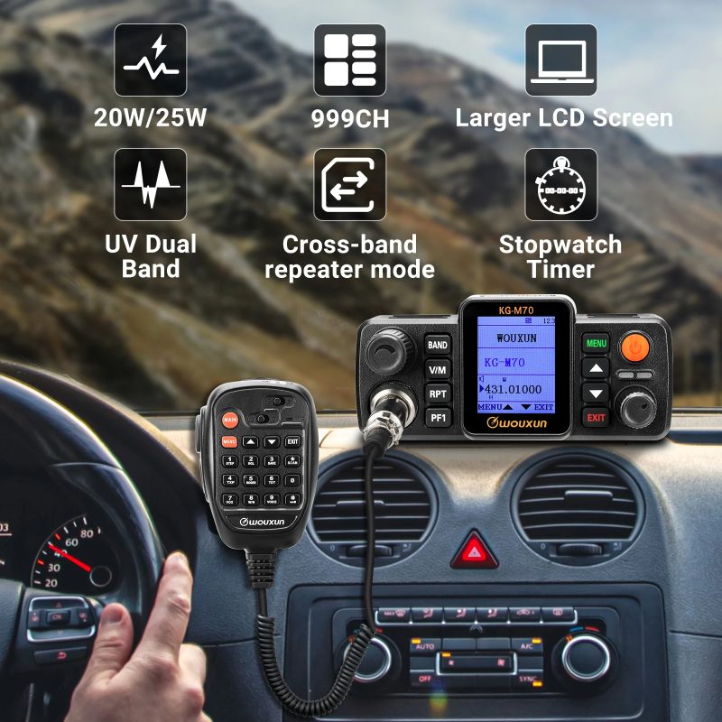 WOUXUN KG-M70 25W Mobile Radio UHF/VHF Dual Band 999CH Cross Band Repeater Mode Long Range Car Radio LCD With Microphone CB Radio - Image 3