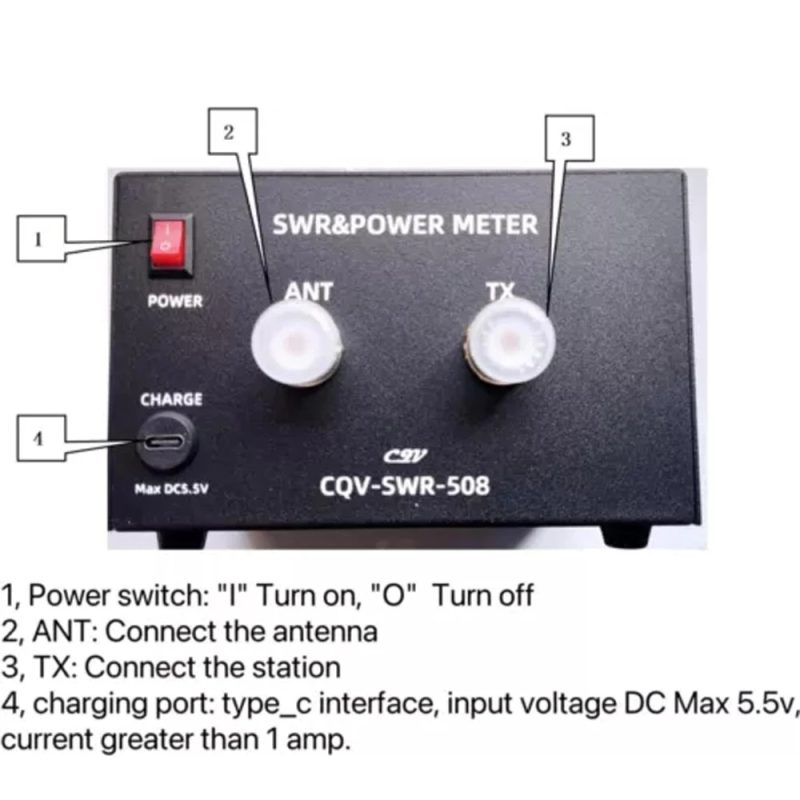 SWR Power Meter CQV-SWR-508 200W Digital Standing Wave Meter Work from 1.8-54Mhz 4.3-inch IPS Color LCD display - Image 3