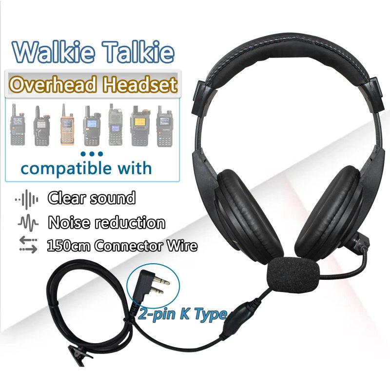 Walkie Talkie Headphone OverHead Headphone K Type Earpiece Boom Mic For Baofeng UV5R UV-26 DM-1701A Quansheng UV-K6 Kenwood etc