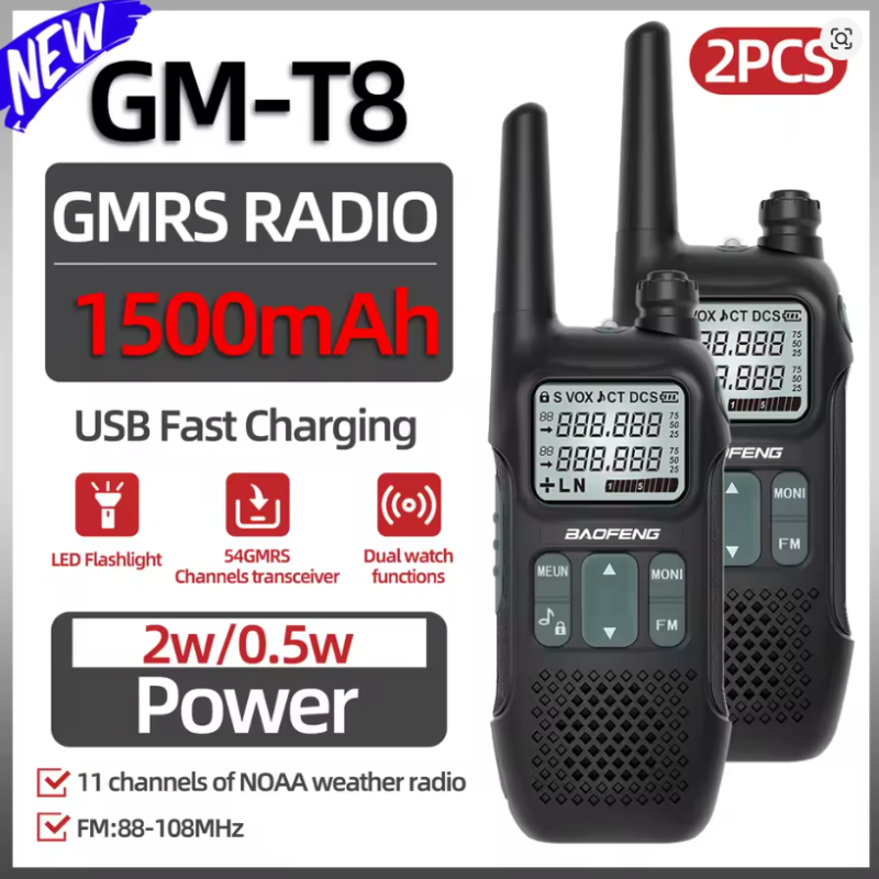 Baofeng GM-T8 Professional GMRS NOAA Long Range Rechargable USB Charger for Camping Trip