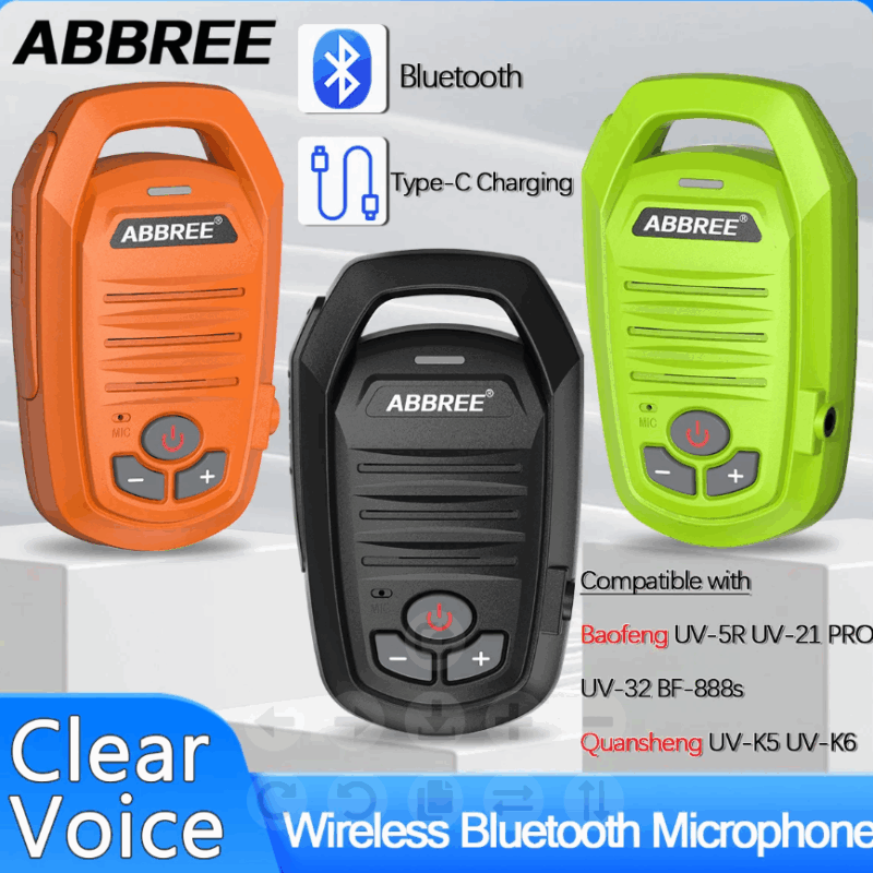 ABBREE Wireless Bluetooth Handheld Speaker Mic For BaoFeng UV-5R BF-888S Quansheng UV-K5 UV-K6 Two Way Ham Radio