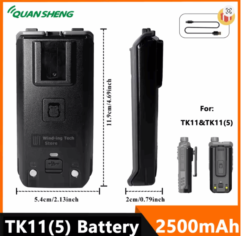 Original Quansheng TK11(5) Radio Battery Back Clip Set 2500mAh Type-C Charging