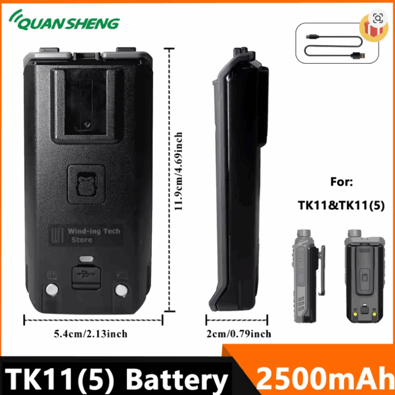 Original Quansheng TK11(5) Radio Battery Back Clip Set 2500mAh Type-C Charging