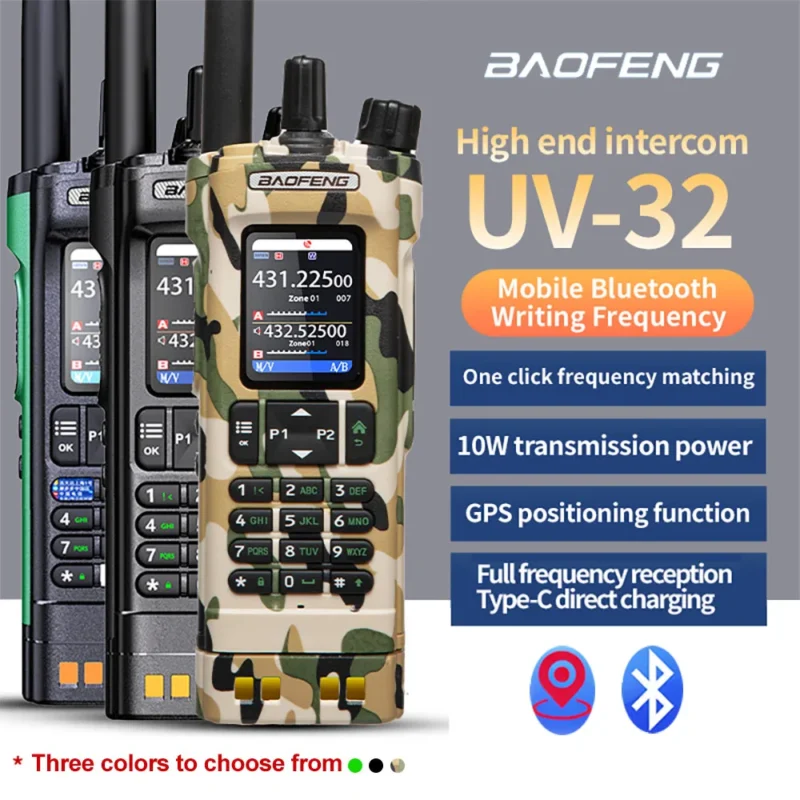 Camouflage BAOFENG UV-32 GPS 10W Multi Band Programming Wireless Copy Frequency NOAA Long Range Ham Camping UV32 Portable Walkie Talkie