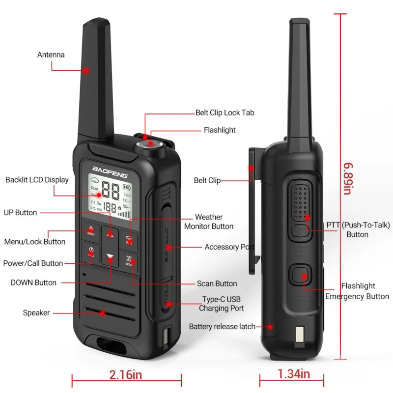 2pcs Baofeng F22 PMR FRS Mini Walkie Talkie Waterproof Type-C Licence-free NOAA Portable Two Way Radio - Image 5