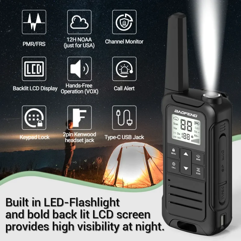 2pcs Baofeng F22 PMR FRS Mini Walkie Talkie Waterproof Type-C Licence-free NOAA Portable Two Way Radio - Image 2