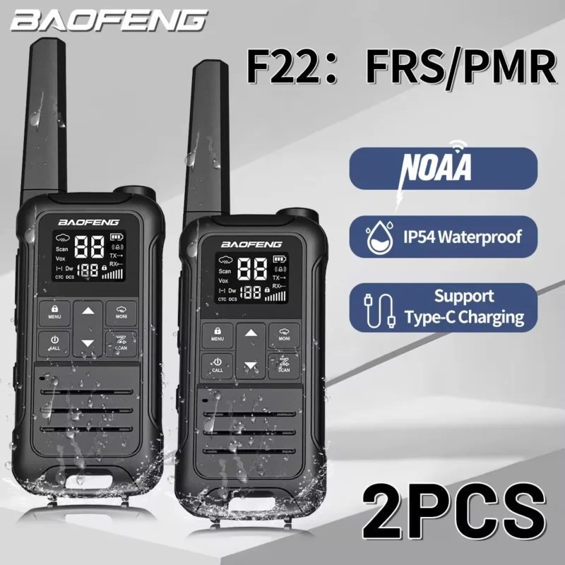 2pcs Baofeng F22 PMR FRS Mini Walkie Talkie Waterproof Type-C Licence-free NOAA Portable Two Way Radio
