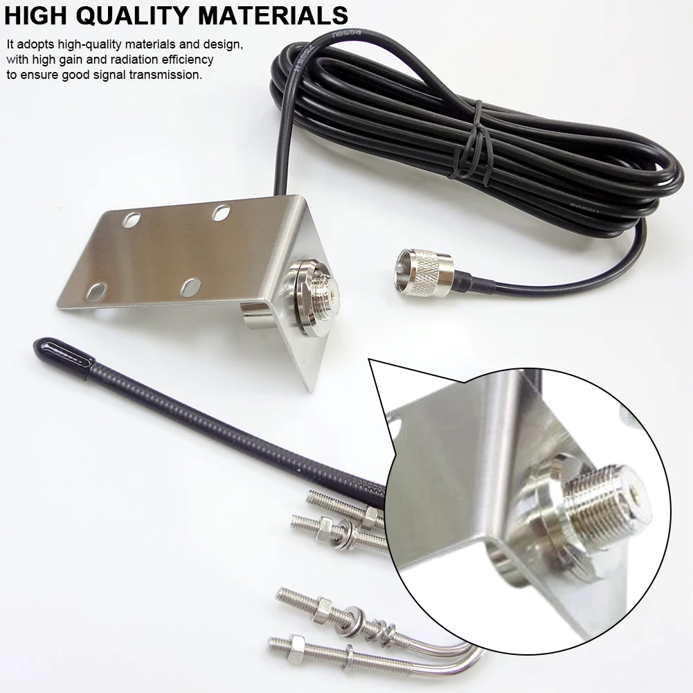 156-163Mhz VHF Marine Antenna Rubber Waterproof Mast Aerial with 5M/16.4ft RG-58 Cable L Shape Bracket for Boat Sailboat Yacht - Image 3